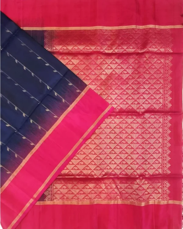 SOFT SILK SAREE - Magenta Pink with Navy Blue Contrast