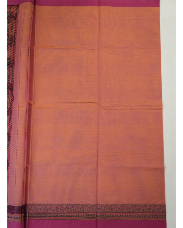 PURE COTTON SAREES - Dusty Orange with Magenta & Black