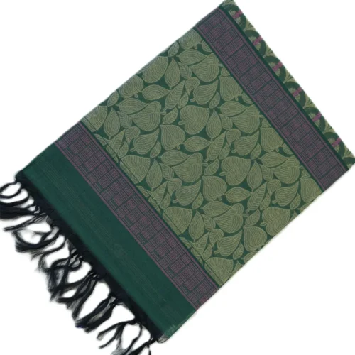 PURE COTTON SAREES - Bottle Green with Antique Gold & Deep Plum