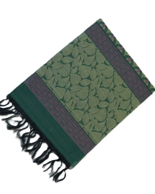 9 (1) PURE COTTON SAREES - Bottle Green with Antique Gold & Deep Plum