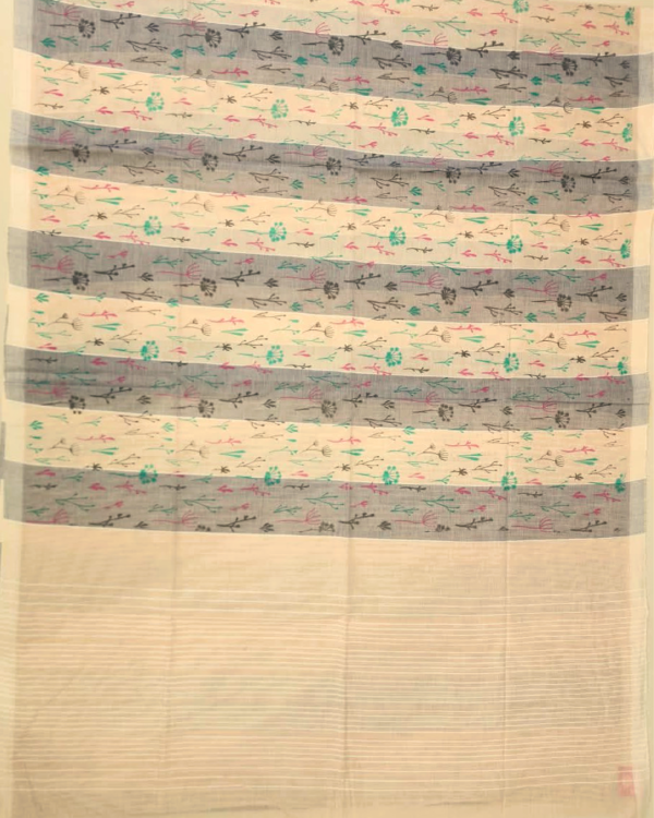 ..9 COTTON SAREES - Sand Beige with Grey and Multicolour Floral Print
