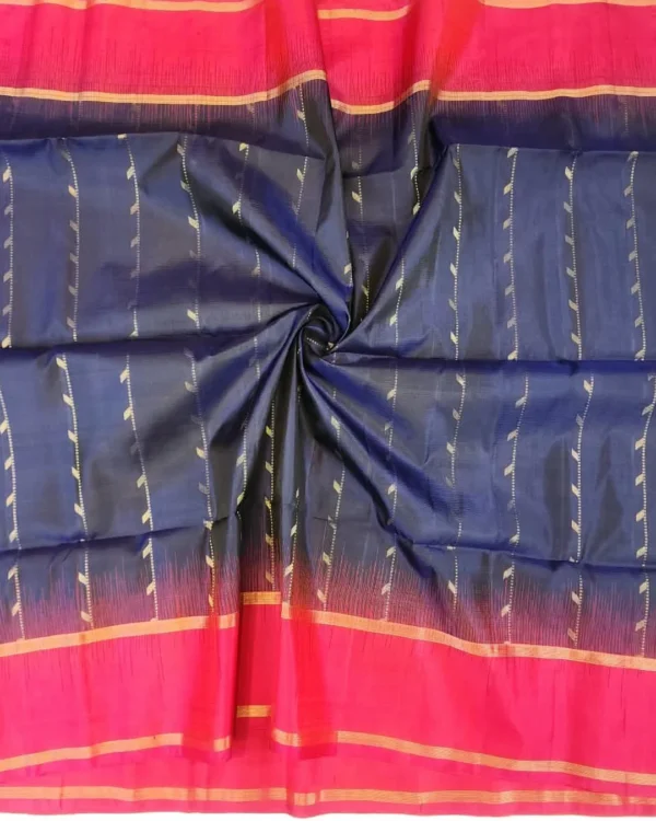 SOFT SILK SAREE - Magenta Pink with Navy Blue Contrast