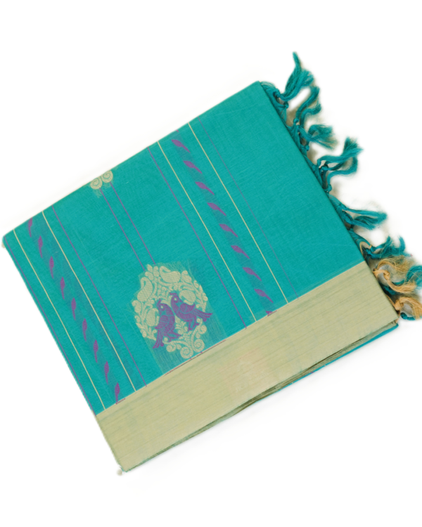 .9 PURE COTTON SAREES - Aqua Teal with Cream & Purple