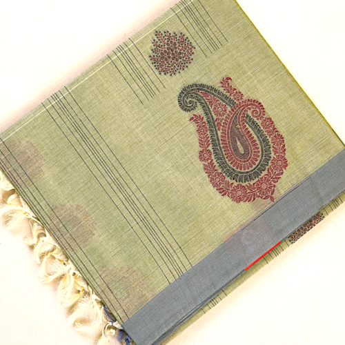 C01 PURE COTTON SAREES - Light Olive Green