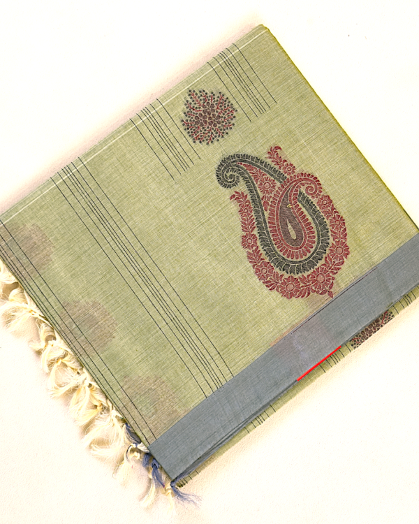 C01 PURE COTTON SAREES - Light Olive Green