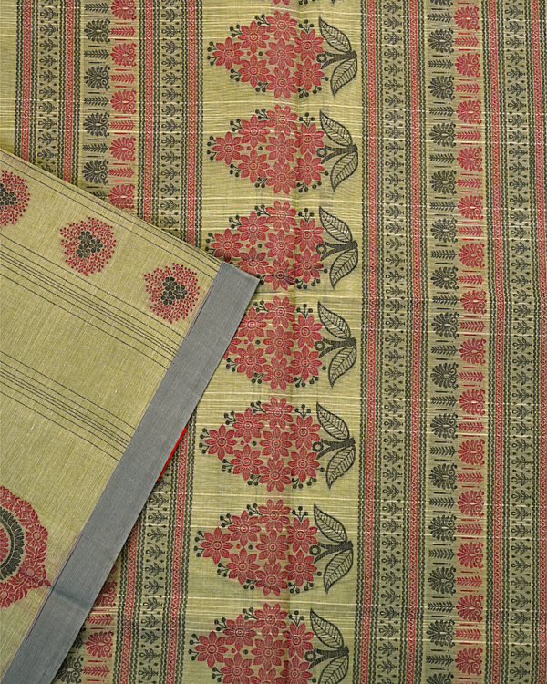 C03 PURE COTTON SAREES - Light Olive Green