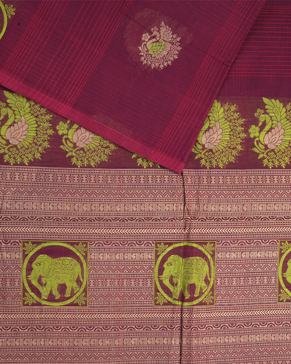 C3-4 PURE COTTON SAREES - Deep Wine