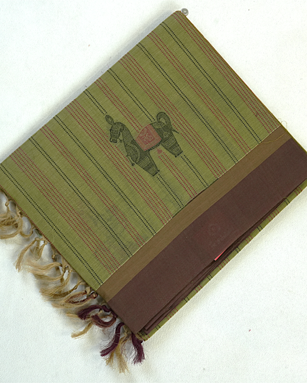C4 -1 PURE COTTON SAREES - Olive Green