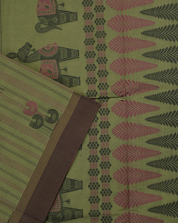 C4-2 PURE COTTON SAREES - Olive Green