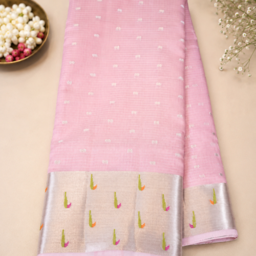 ChatGPT Image Aug 31, 2026, 06_39_17 PM NETTED KOTA SAREES - Pink with Silver Zari Border