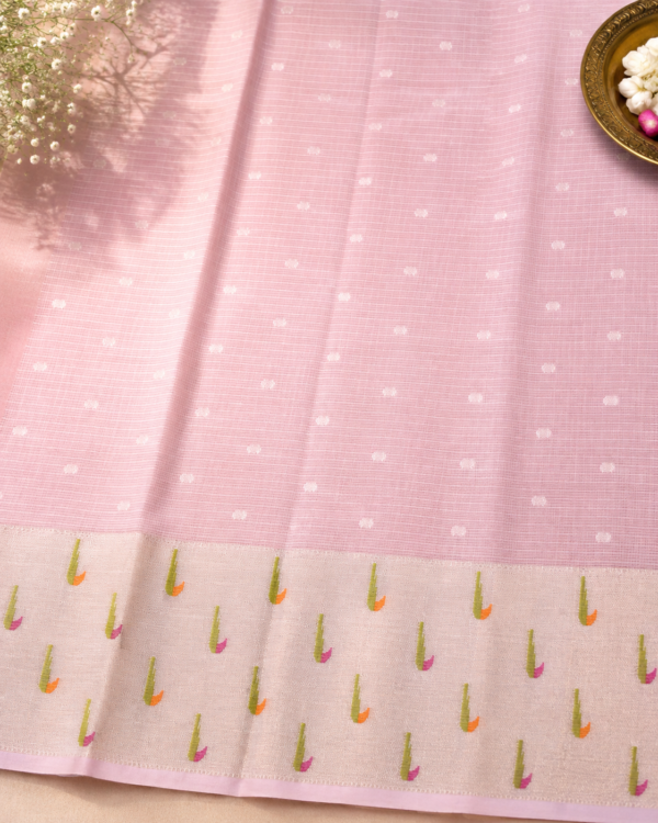 NETTED KOTA SAREES - Pink with Silver Zari Border