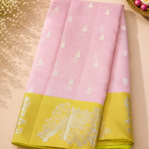 ChatGPT Image Aug 31, 2026, 06_44_38 PM NETTED KOTA SAREES - Baby Pink with Lime Green