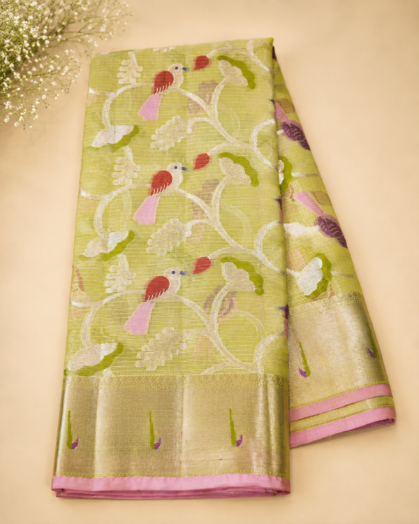 NETTED KOTA SAREES - Pista Green