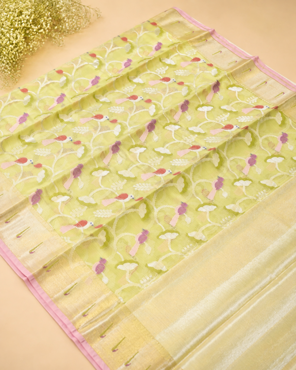 NETTED KOTA SAREES - Pista Green