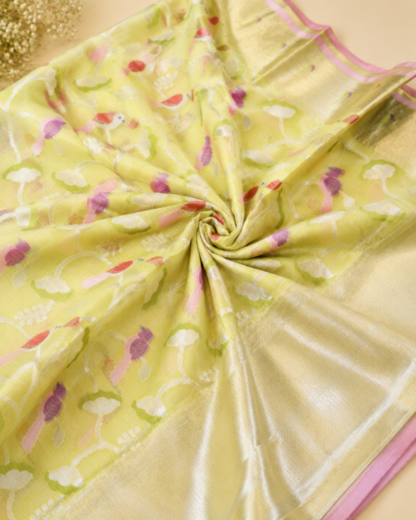 NETTED KOTA SAREES - Pista Green