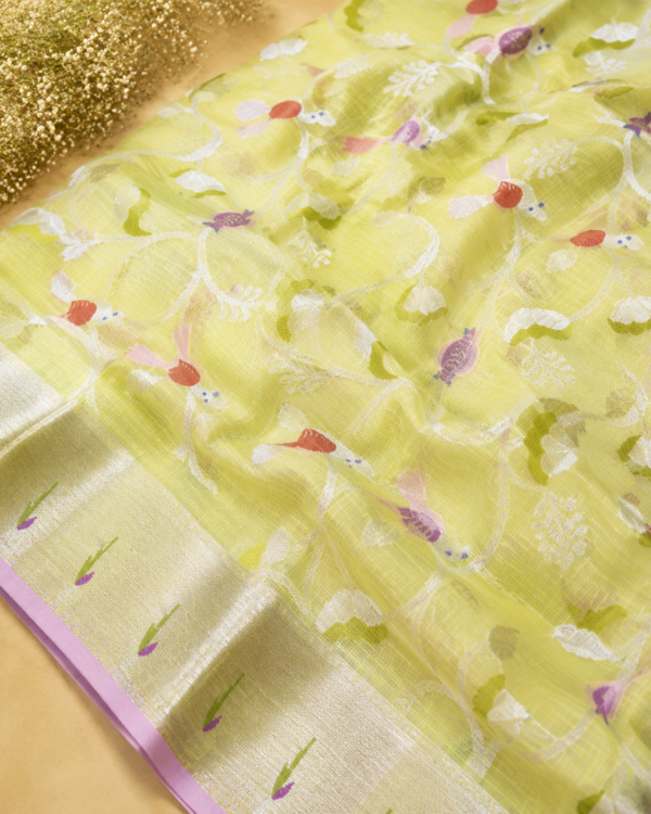 NETTED KOTA SAREES - Pista Green