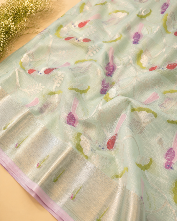 NETTED KOTA SAREES - Pastel Mint Green