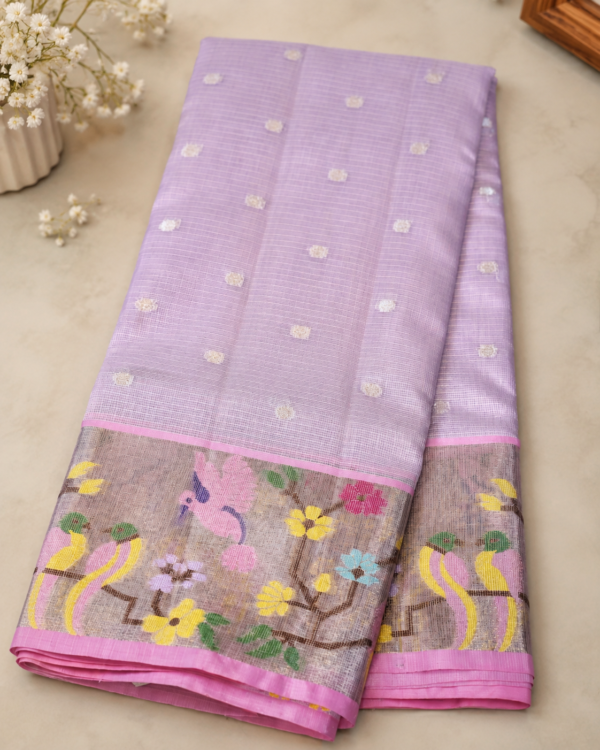 NETTED KOTA SAREES - Lavender Purple with Pink Border