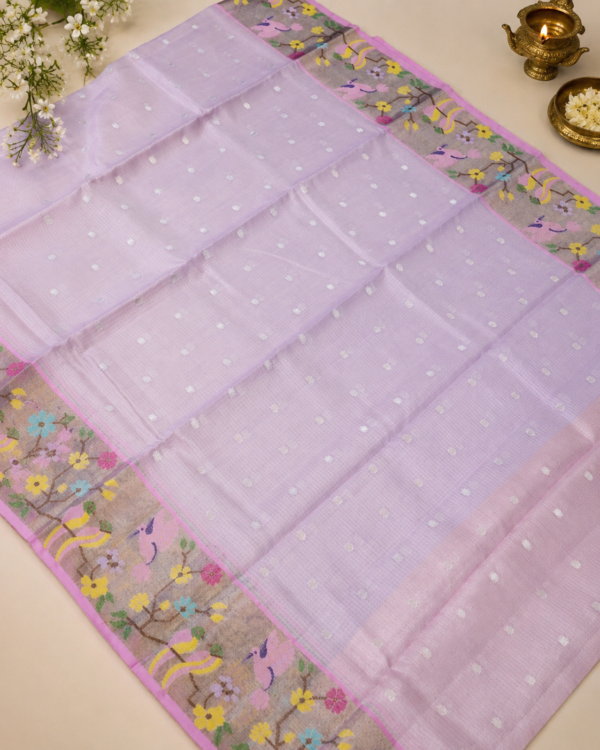 NETTED KOTA SAREES - Lavender Purple with Pink Border