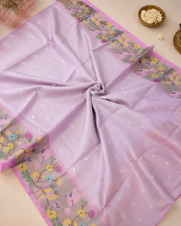 NETTED KOTA SAREES - Lavender Purple with Pink Border