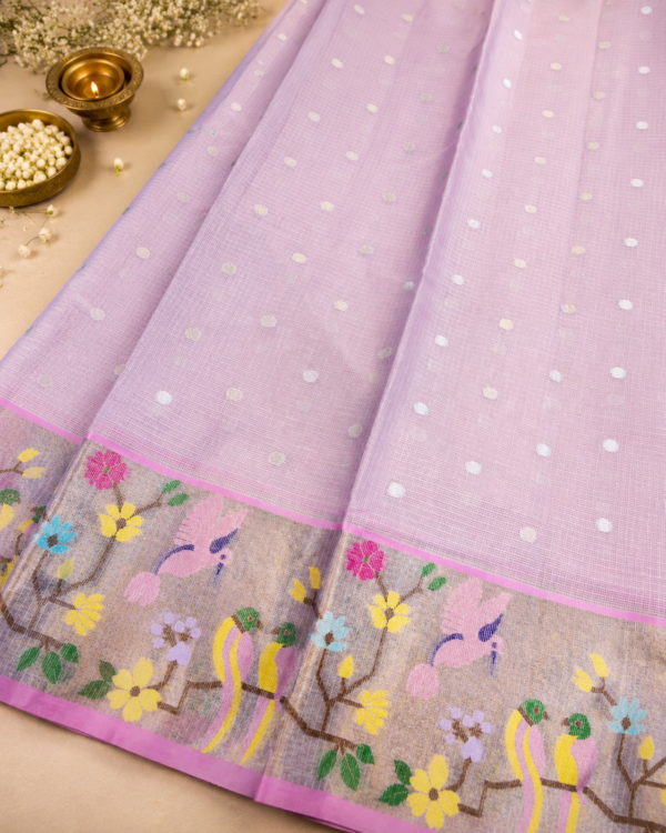 NETTED KOTA SAREES - Lavender Purple with Pink Border