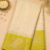 NETTED KOTA SAREES - Half white Lime Green Border