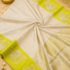 NETTED KOTA SAREES - Half white Lime Green Border