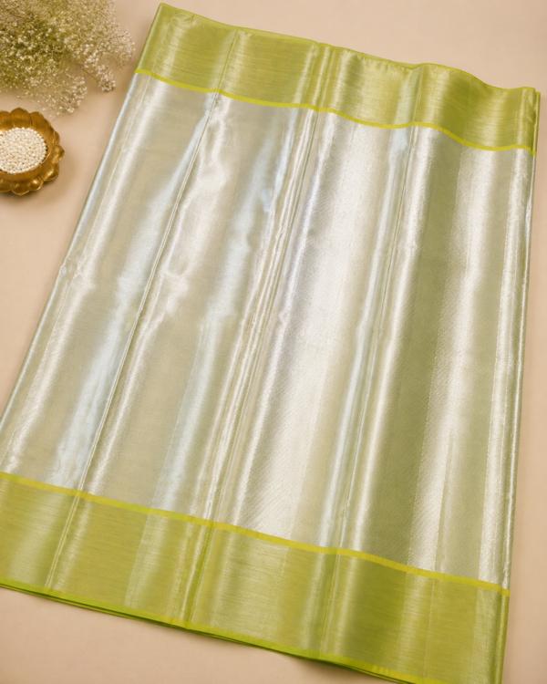 NETTED KOTA SAREES - Half white Lime Green Border