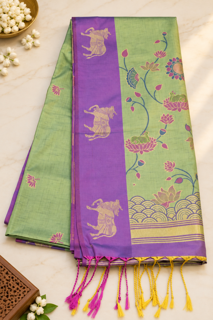 PICHWAI SEMI SILK - Parrot Green