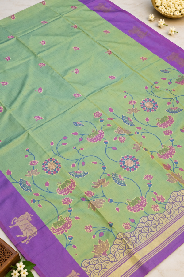 PICHWAI SEMI SILK - Parrot Green