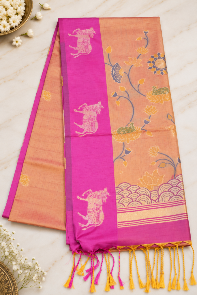 Pichwai Semi Silk - Peach Pink