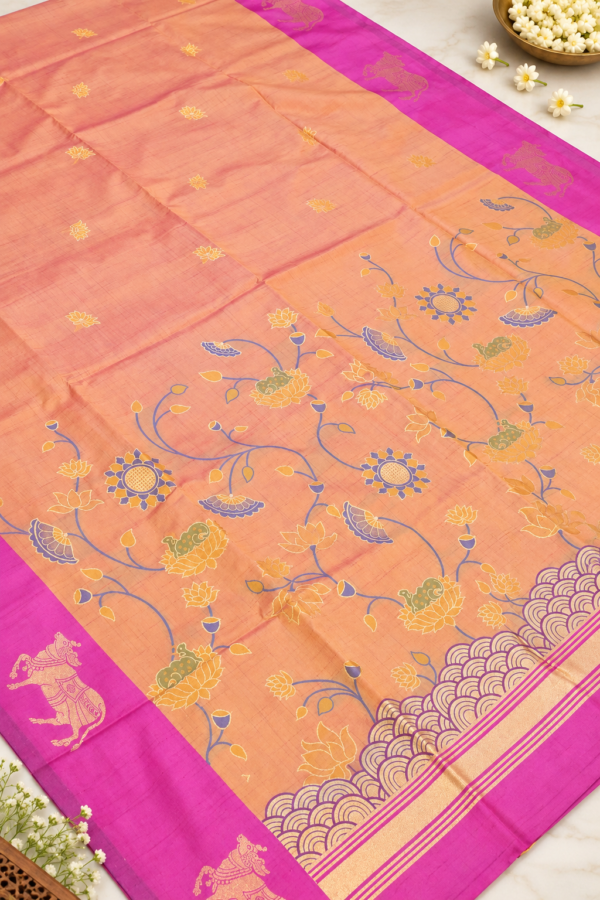Pichwai Semi Silk - Peach Pink