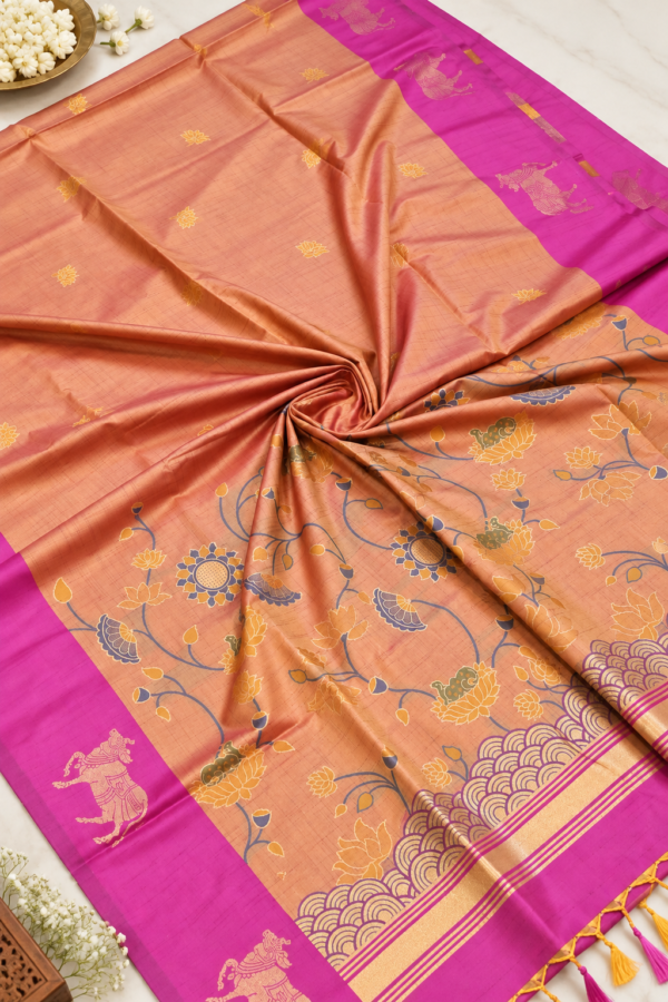 Pichwai Semi Silk - Peach Pink