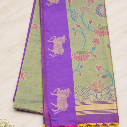 ChatGPT Image Sep 8, 2026, 05_31_27 PM Pichwai Semi Silk - Rama Green & Royal Purple