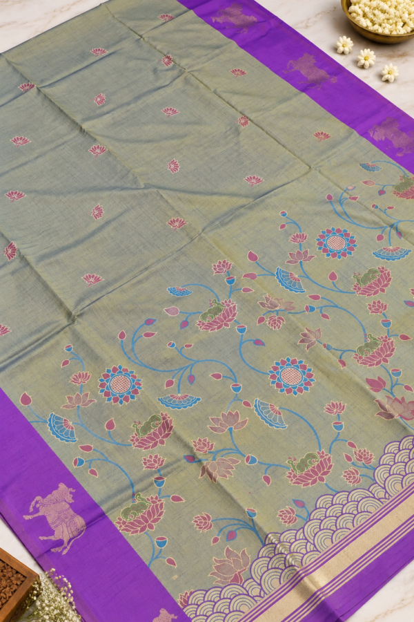 ChatGPT Image Sep 8, 2026, 05_32_03 PM Pichwai Semi Silk - Rama Green & Royal Purple