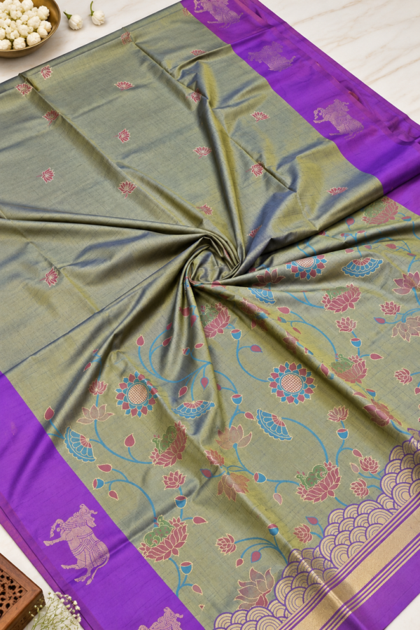 ChatGPT Image Sep 8, 2026, 05_33_36 PM Pichwai Semi Silk - Rama Green & Royal Purple