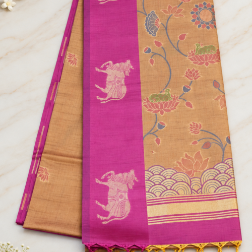 ChatGPT Image Sep 8, 2026, 05_37_33 PM Pichwai Semi Silk - Golden Brown & Magenta
