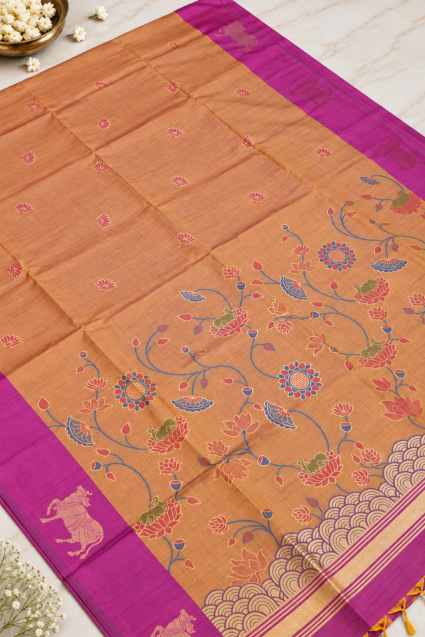 ChatGPT Image Sep 8, 2026, 05_39_10 PM Pichwai Semi Silk - Golden Brown & Magenta