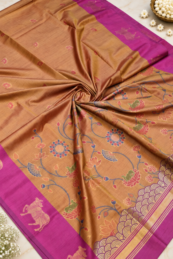 ChatGPT Image Sep 8, 2026, 05_41_55 PM Pichwai Semi Silk - Golden Brown & Magenta
