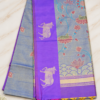 Pichwai Semi Silk - Bluish-Gray & Royal Purple