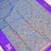 Pichwai Semi Silk - Bluish-Gray & Royal Purple