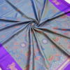 Pichwai Semi Silk - Bluish-Gray & Royal Purple