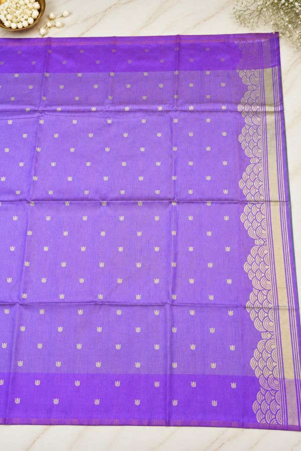 Pichwai Semi Silk - Bluish-Gray & Royal Purple