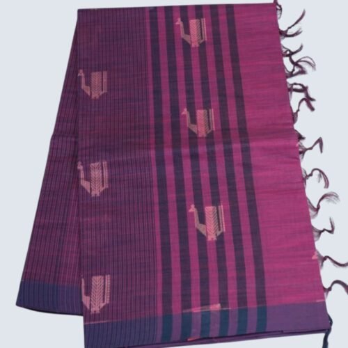 DDDD1 PURE COTTON SAREE - Magenta Pink with Deep Navy Blue