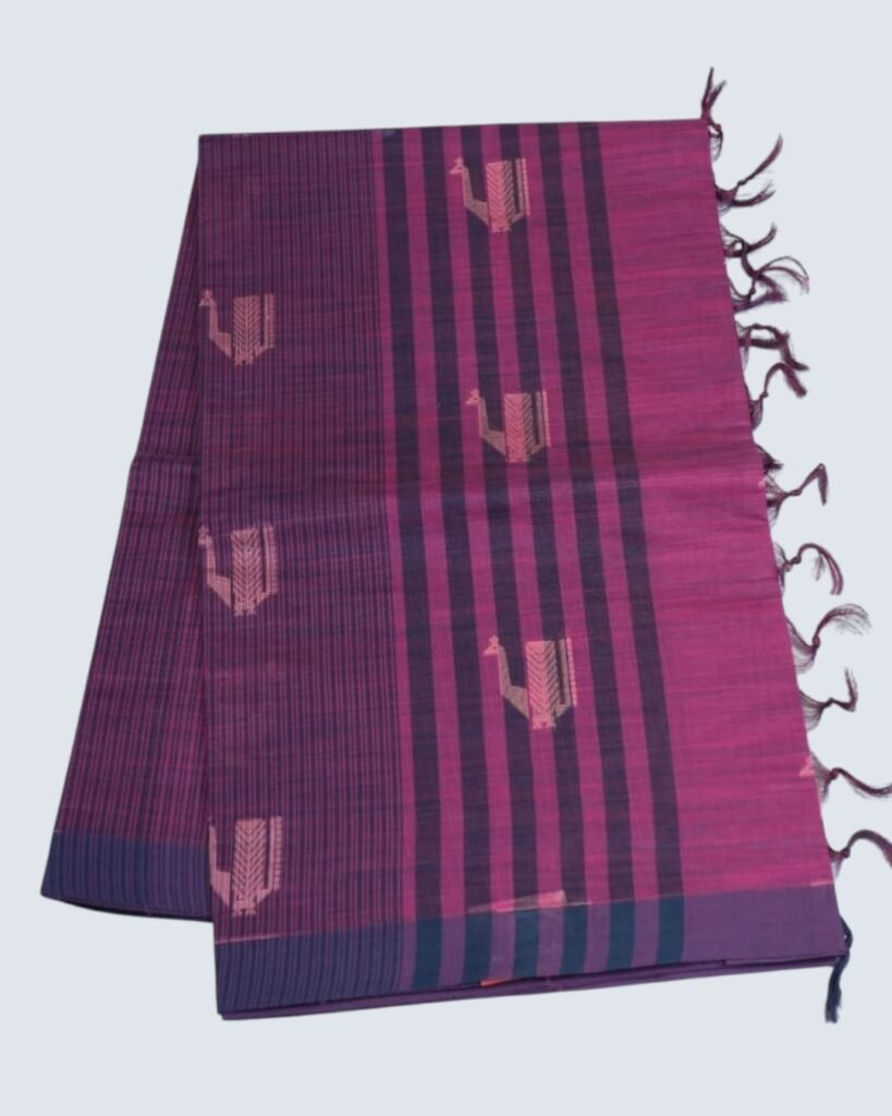 PURE COTTON SAREE - Magenta Pink with Deep Navy Blue