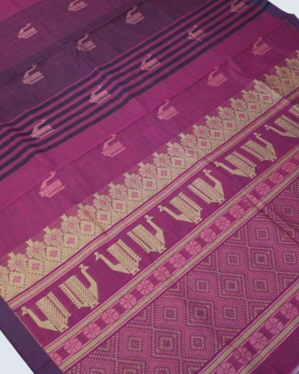 DDDD2 PURE COTTON SAREE - Magenta Pink with Deep Navy Blue