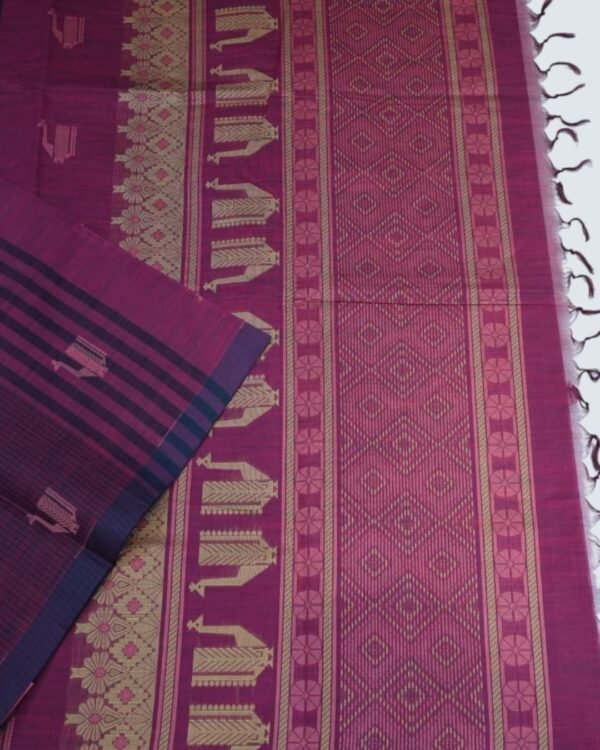 DDDD4 PURE COTTON SAREE - Magenta Pink with Deep Navy Blue