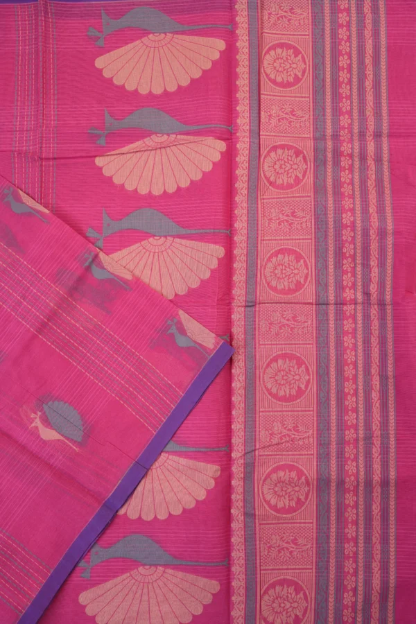 PURE COTTON SAREES - Bright Magenta with Purple Border