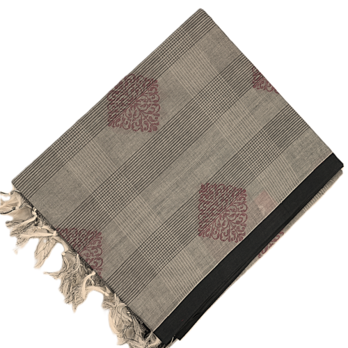 PURE COTTON SAREE - Charcoal Grey