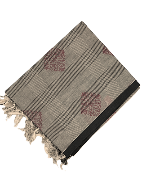 T1 PURE COTTON SAREE - Charcoal Grey